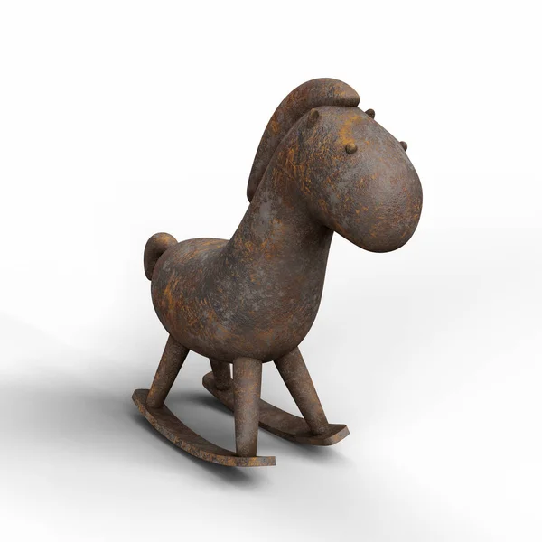 Rocking Old Metal Painted Rusty Horse Toy Illustratie Witte Achtergrond — Stockfoto