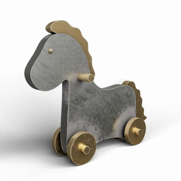 Metal Gold Silver Toy Horse Koly Ilustrace Bílém Pozadí Soubor — Stock fotografie