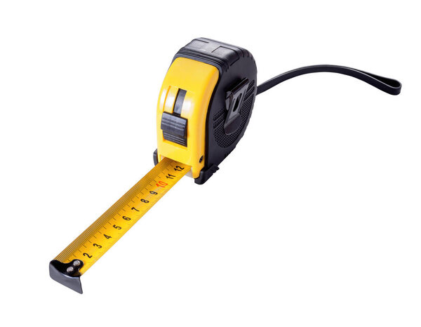 Yellow Measure Tape Instrument on White Background. File with Clipping Path.