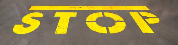 Yellow Color Line Text Stop Floor — Stock Photo, Image