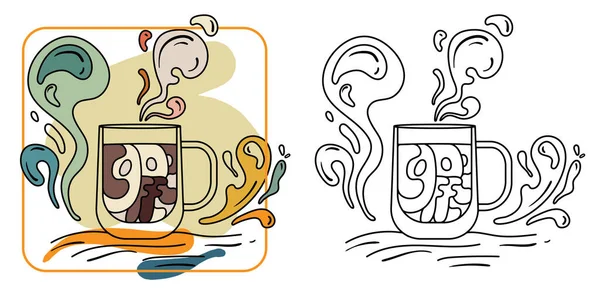 Kahve Kupası Simgesi Etiket Veya Logo Retro Renkler Biçim Llüstrasyonu — Stok Vektör