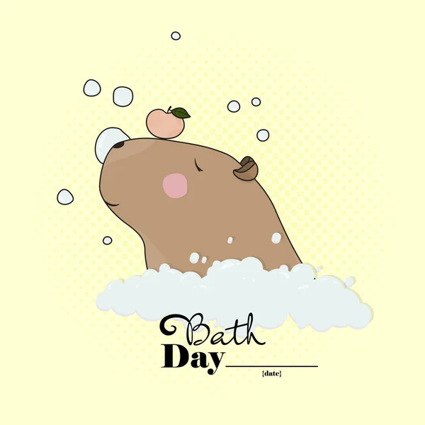 Capybara Take Bath Design Bath Day Card Sticker Shirt Textile — Vector de stock