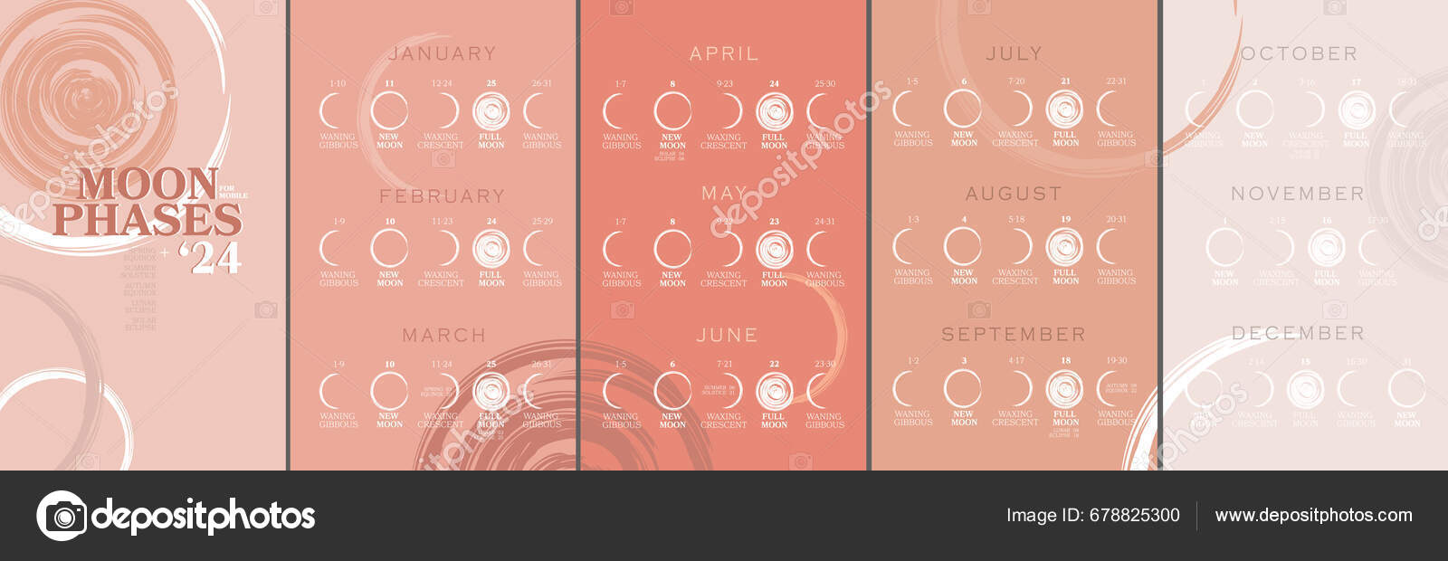 Moon Phases Calendar 2024 Waning Gibbous Waxing Crescent New Moon Stock