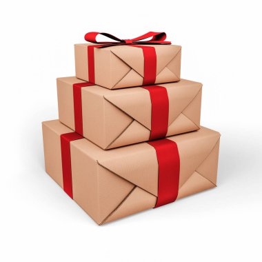 Hediye kutusu. Şimdiki, Sevgililer Günü, Doğum günü ya da düğün afişleri için şablon. 3D Illustration. Clipping Path ile Dosya.