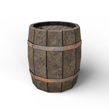 Tahta fıçı fıçısı. 3D Illustration. Clipping Path ile Dosya.