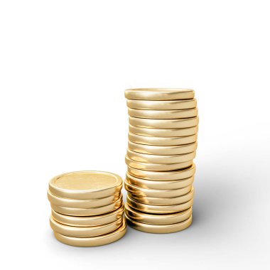 Beyaz Arkaplanda Altın Para. 3D Illustration. Kırpma Yolu Olan Dosya.