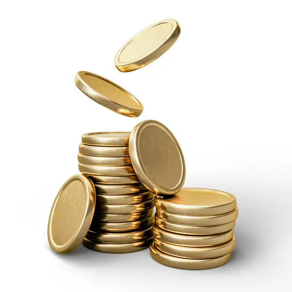 Beyaz Arkaplanda Altın Para. 3D Illustration. Kırpma Yolu Olan Dosya.