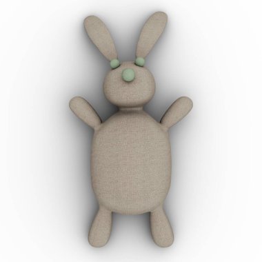 Pelüş Tavşan Sevimli, Yakışıklı ve Komik Oyuncak. 3D Illustration. Clipping Path ile Dosya.