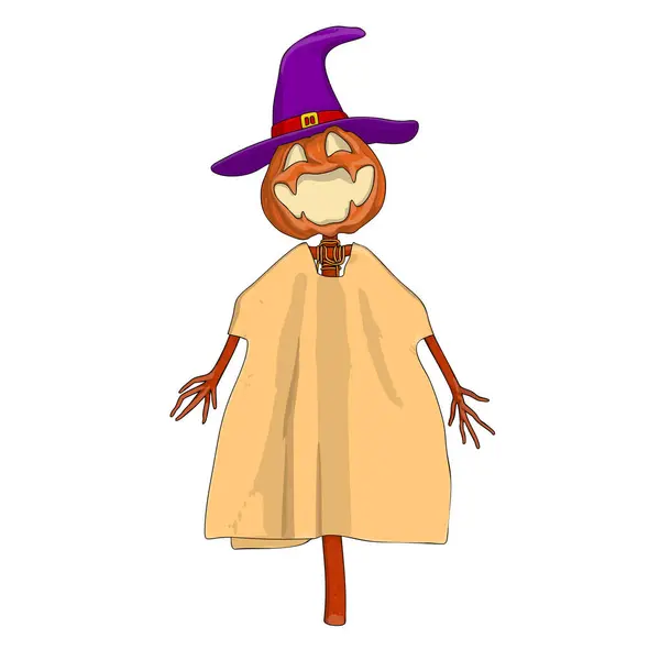 Cadılar Bayramı Korkuluğu Feneri Jack balkabağı komik ve sevimli. Sonbahar tatilinin sembollerinden biri. Vektör illüstrasyonu.