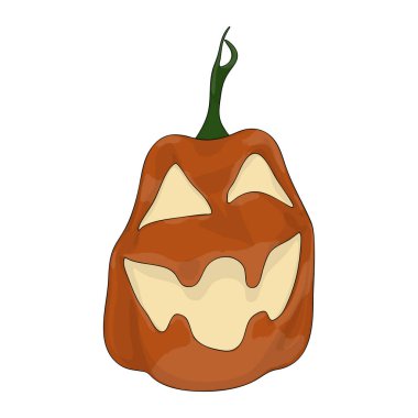 Beyaz Arkaplanda Cadılar Bayramı Balkabağı Komik ve Tatlı. Sonbahar Tatil Sembollerinden biri. Vektör İllüstrasyonu.