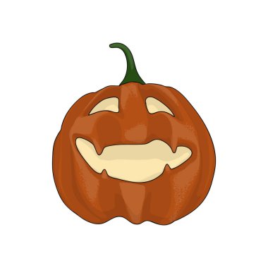 Beyaz Arkaplanda Cadılar Bayramı Balkabağı Komik ve Tatlı. Sonbahar Tatil Sembollerinden biri. Vektör İllüstrasyonu.