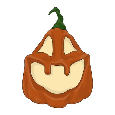 Beyaz Arkaplanda Cadılar Bayramı Balkabağı Komik ve Tatlı. Sonbahar Tatil Sembollerinden biri. Vektör İllüstrasyonu.