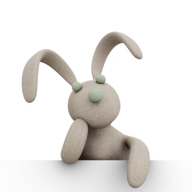 Pelüş Tavşan Sevimli, Yakışıklı ve Komik Oyuncak. 3D Illustration. Clipping Path ile Dosya.