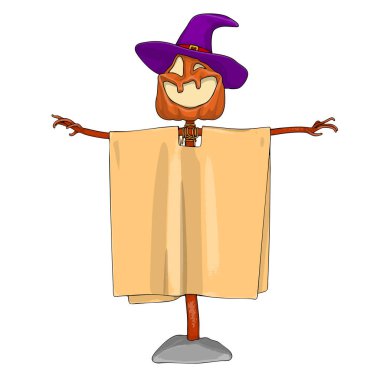 Cadılar Bayramı Korkuluğu Feneri Jack balkabağı komik ve sevimli. Sonbahar tatilinin sembollerinden biri. Vektör illüstrasyonu.