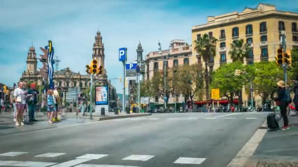 Vandringsturister Den Livliga Eftermiddagen Nära Head Barcelona Barcelona Spanien Maj — Stockvideo