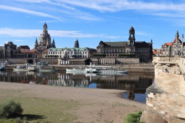 DRESDEN, GERMANY - JULY 06, 2024: view towards old town or Altstadt from Augustus bridge. High quality photo clipart