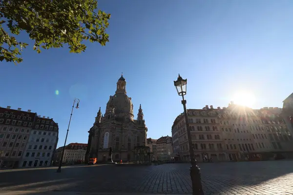 stock image DRESDEN, GERMANY - AUGUST 12, 2024: Neumarkt with Frauenkirche or Church of Our Lady in morning. High quality photo