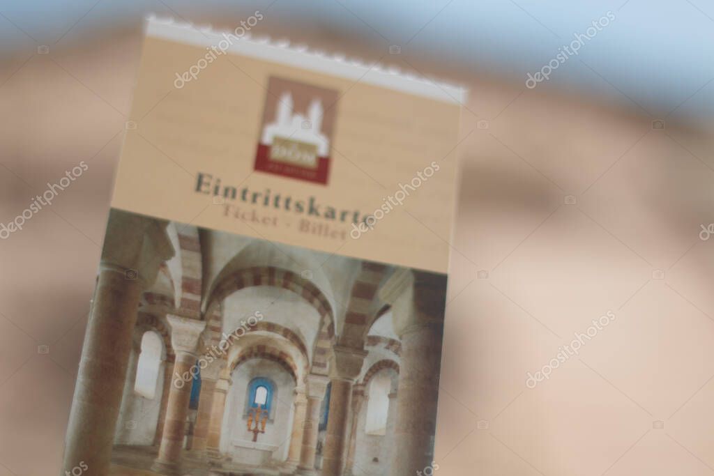 SPEYER, GERMANY - MAY 21, 2018: Close-up of an entrance ticket or Eintrittskarte for the Speyer Cathedral. High quality photo