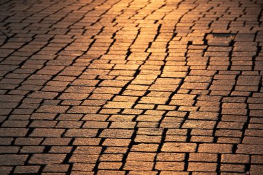 Gün doğumunda Leipzig 'deki Cobblestone Caddesi' nde. Yüksek kalite fotoğraf