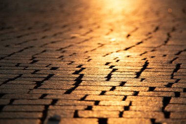 Gün doğumunda Leipzig 'deki Cobblestone Caddesi' nde. Yüksek kalite fotoğraf