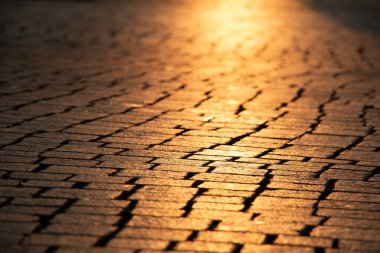 Gün doğumunda Leipzig 'deki Cobblestone Caddesi' nde. Yüksek kalite fotoğraf