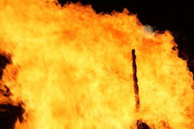  Yoğun turuncu ve sarı alevleri olan büyük şenlik ateşi. Yüksek kalite fotoğraf