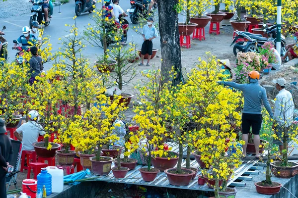 Chi Minh City Vietnam Gennaio 2022 Bustle Acquistare Fiori Mercato — Foto Stock
