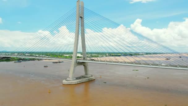 Vamのコン橋 ドンタップ ベトナム 航空ビュー Vam Cong橋は ドンタップとメコンデルタのカントー州を結ぶ ベトナム — ストック動画