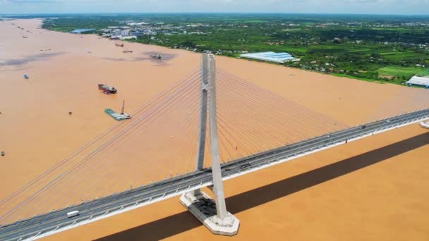 Vam Kong Köprüsü Dong Thap Vietnam Hava Manzaralı Vam Kong — Stok video