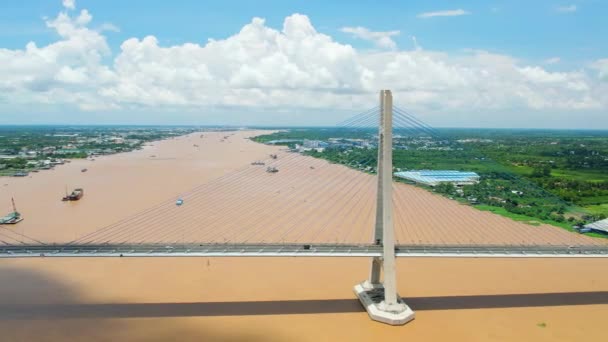 Vamのコン橋 ドンタップ ベトナム 航空ビュー Vam Cong橋は ドンタップとメコンデルタのカントー州を結ぶ ベトナム — ストック動画