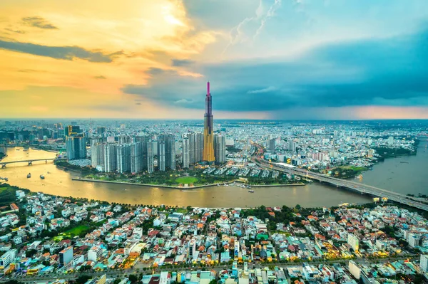Draufsicht Antenne Des Zentrums Chi Minh Stadt Vietnam Schönheit Wolkenkratzer — Stockfoto