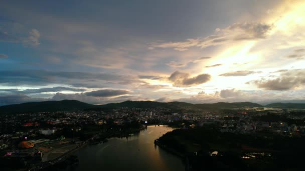 Aerial View Lat City Sunset Sky Beautiful Tourism Destination Central — Stock Video