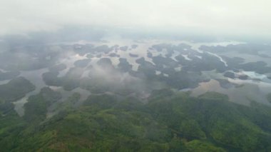 Ta Dung Gölü 'nün hava manzarası. Vietnam' ın merkezi dağlık arazisindeki Ha Long Körfezi olarak bilinir. Dak Nong, Vietnam 'da hidroelektrik santralinin güç kaynağı..
