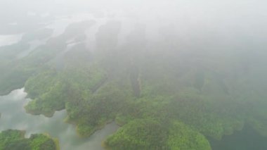 Ta Dung Gölü 'nün hava manzarası. Vietnam' ın merkezi dağlık arazisindeki Ha Long Körfezi olarak bilinir. Dak Nong, Vietnam 'da hidroelektrik santralinin güç kaynağı..