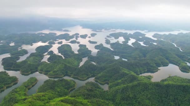 ベトナム中央高地の土地にハロン湾として知られているタDung湖の空中ビュー ベトナム ダックノンにおける水力発電用貯水池 — ストック動画