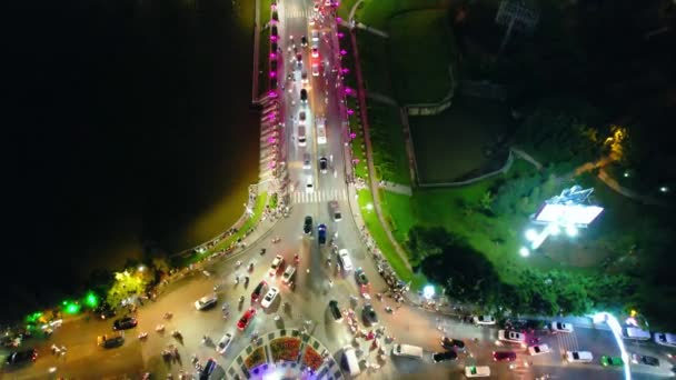 Повітряний Вид Місто Лат Красивий Нічний Туризм Центральному Високогір Єтнаму — стокове відео