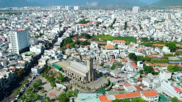 Nha Trang Vietnam July 4Th 2022 Aerial View Stone Cathedral — Stockvideo
