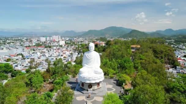 Aerial View Big White Buddha Long Son Pagoda Nha Trang — Stock Video