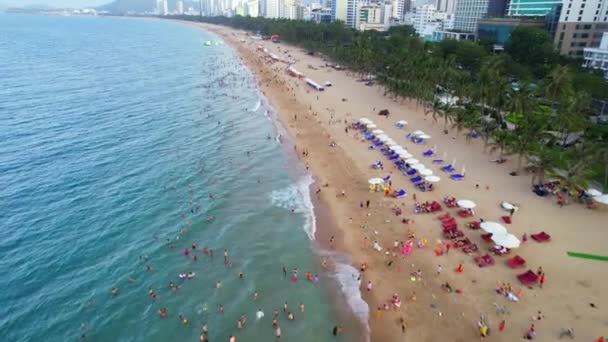 2022年7月4日 美しい街ときれいな砂浜で午後に上記から見たベトナムのNha Trangの沿岸都市は 観光客を魅了する — ストック動画