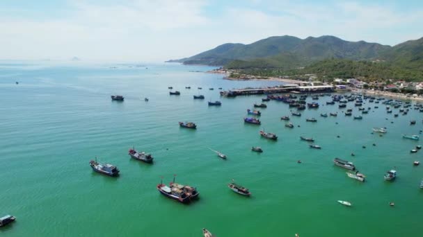 Vinh Luong Fishing Village Nha Trang Vietnam Seen Hundreds Boats — Stock video