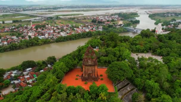 Aerial View Nhan Tower Phu Yen Vietnam Tower Artistic Architectural — Video