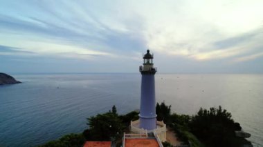 Aerial view dawn landscape at Dai Lanh lighthouse in Phu Yen, Vietnam. This is also the first place to receive the sun on the mainland of Vietnam