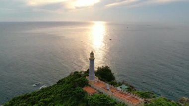 Aerial view dawn landscape at Dai Lanh lighthouse in Phu Yen, Vietnam. This is also the first place to receive the sun on the mainland of Vietnam