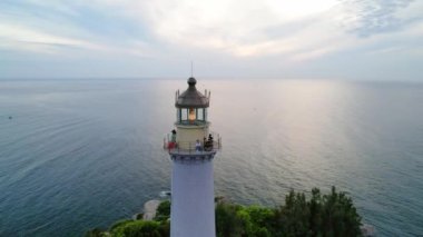 Aerial view dawn landscape at Dai Lanh lighthouse in Phu Yen, Vietnam. This is also the first place to receive the sun on the mainland of Vietnam