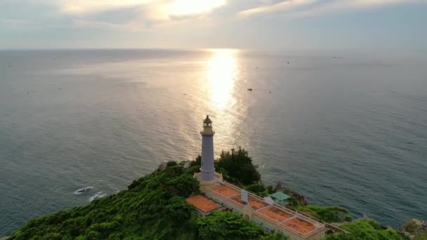 Aerial View Dawn Landscape Dai Lanh Lighthouse Phu Yen Vietnam — 图库视频影像