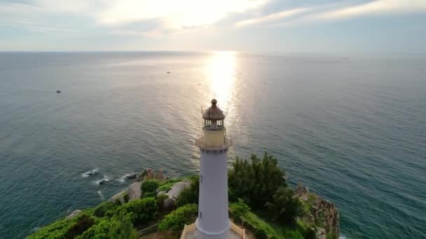 Aerial View Dawn Landscape Dai Lanh Lighthouse Phu Yen Vietnam — Wideo stockowe