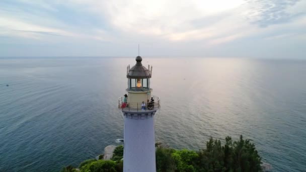 Aerial View Dawn Landscape Dai Lanh Lighthouse Phu Yen Vietnam – stockvideo