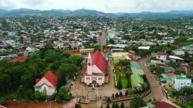 Bao Loc, Vietnam - July 8th, 2022: Tan Ha parish church on a sunny summer afternoon, a place for parishioners to come to confession and pray for peace for their families in Bao Loc, Vietnam
