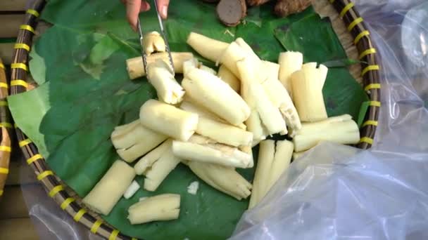 Boiled Cassava Served Sesame Salt Popular Dish Rural Vietnam 70S — Vídeo de Stock