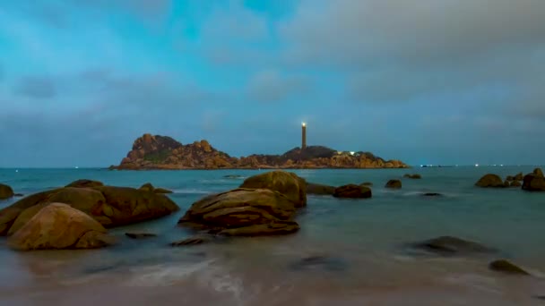 Time Lapse Landscape Small Island Ancient Lighthouse Sunset Sky Beautiful — Vídeos de Stock